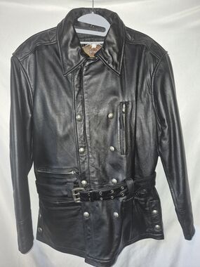 Harley Davidson womans sz M vintage belted Motorcycle Black leather jacket